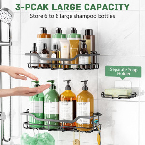 OMAIRA Shower Caddy 3-Pack, Adhesive Shower Organi...
