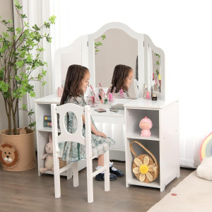 INFANS Kids Vanity, 2 in 1 Princess Makeup Desk &...