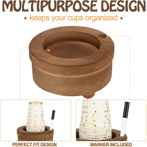 Cup Holder Wooden Cup Holder with Marker Slot Brow...