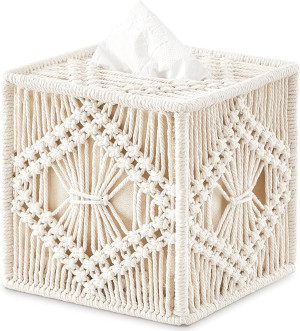 Mkono Tissue Box Cover Macrame Square Open-Bottom...