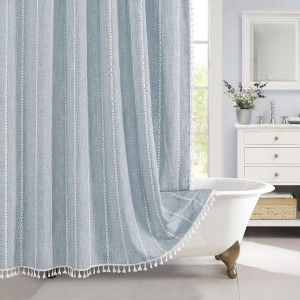 MitoVilla Blue Boho Fabric Shower Curtain, Modern...