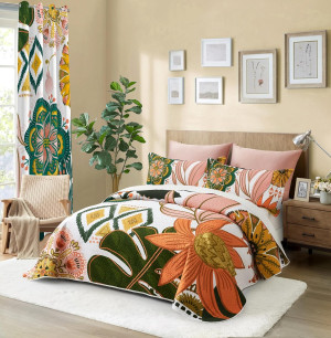 3 Piece Boho Floral Full/Queen Quilt Sets Farmhous...