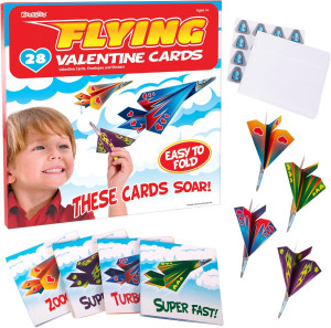 28-Pack Flying Paper Airplanes Valentines Cards fo...