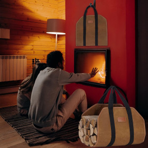 Waxed Canvas Firewood Log Carrier, Heavy Duty Fire...