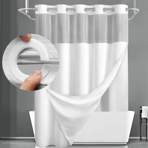 No Hook Shower Curtain with Snap in Fabric Liner S...