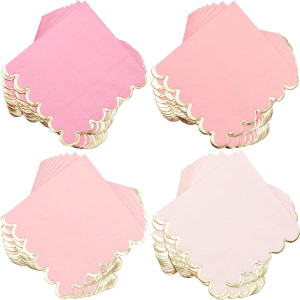 100 Pack Pink Scalloped Cocktail Napkins with Gold...