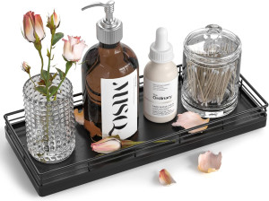 Oak Bathroom Tray for Counter, 11.2" Wooden Vanity...
