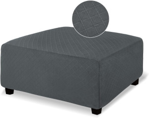 NeColorLife Ottoman Cover Square Large Ottoman Slipcover Stretch Footrest Stool Covers Furniture Protectors Washable Diamond Lattice Jacquard Fabric with Elastic Band,Large Size,Dark Grey