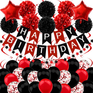Black and Red Birthday Decorations, Happy Birthday...