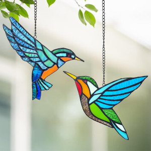 2 Pack Hummingbird Stained Glass Window Hangings H...