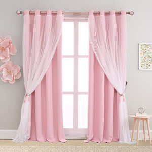Pink Room Darkening Curtains 84 inch Length - Doub...