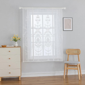 Sheer Tie Up Curtains for Kitchen White Ribbon Tie...