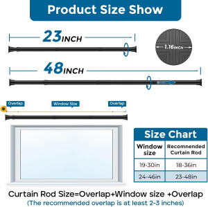 AIZESI Tension Rod 24 to 48 Inch, 1Pcs Black Tensi...