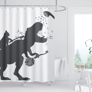 Cat Dinosaur Shower Curtain Funny Cat Help Dino Ba...