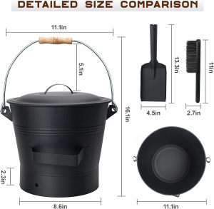 BRIAN & DANY Ash Bucket with Lid, 2.6 Gallon Firep...