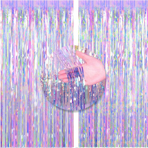 2pcs 3ft x 8.3ft Shiny Corlorful Metallic Tinsel F...