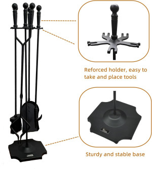 VODA Fireplace Tools Set 5 Pieces 31.5In Cast Iron...