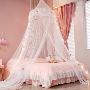 Bed Canopy with Lights for Girls,Gold Star Princes...