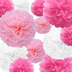 Tissue Paper Pompoms Paper Flower 22 Pcs Pink,Rose...
