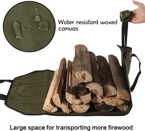 HRX Package Waxed Canvas Firewood Bag Carrier, Wat...