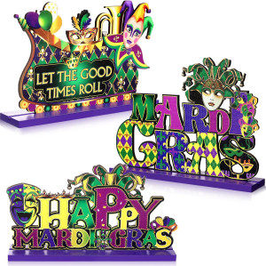 Blulu 3 Pcs Mardi Gras Table Decoration Signs Mard...
