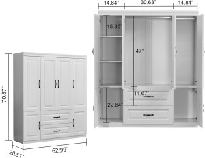 4 Door Armoire Wardrobe Closet Cabinet, 2 Drawers...