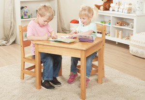 Melissa & Doug Solid Wood Table and 2 Chairs Set -...