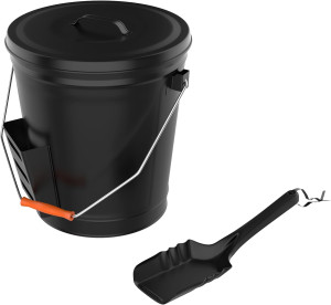 Home-Complete 4.75 Gallon Black Ash Bucket with Li...