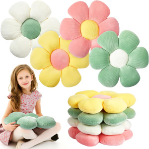 4 Pcs Flower Plush Throw Pillows Cute Flower Floor...