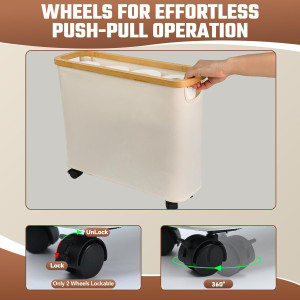 Toilet Paper Storage with Wheel Bamboo Toilet Pape...