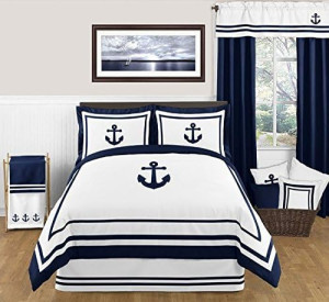 Sweet Jojo Designs Navy and White Queen Bed Skirt...