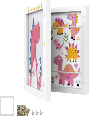 SONGMICS Kids Artwork Frame Changeable, A4, 8.5x11 Art Picture Frame Display for Room Decor, Each Storage up to 150 Drawings, with Mat, Stickers, Non-Trace Nails, MDF, Glass, Matte White