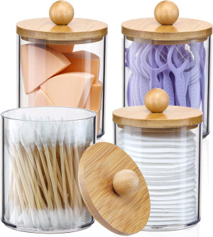 4 Pack Qtip Holder Dispenser with Bamboo Lids - 10...