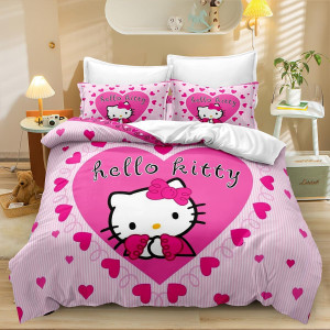 The Girls Hello Cat Printed Quilt Cover,3 Piece 3D...