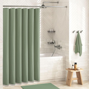 Dynamene Sage Green Shower Curtain - Waffle Textur...