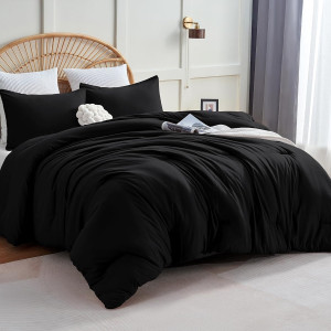 CozyLux Black Comforter Set Queen Size, 3 Pieces S...
