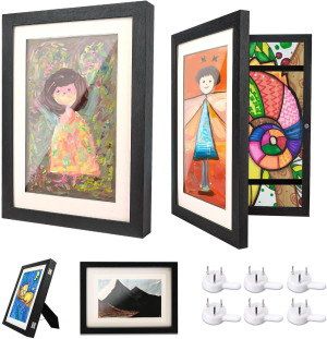 Kids Art Frame, Pack of 2 A4 Artwork Frames Changeable for Kids, 8.7x11.8 Front Opening Picture Frame Hold up to 150 Paintings, Ideal for Children's Drawings, Art Projects, School, Home (Black)