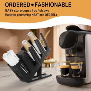 Cup Holder Lid Dispenser with Straw Organizer,4 Co...