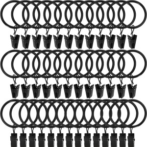 44 Pack Black Curtain Rings with Clips, Curtain Ho...