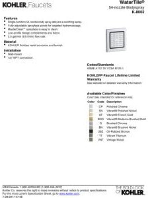 KOHLER WATERTILE® 54 NOZZLE BODY SPRAY