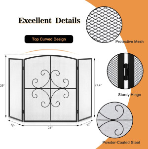 Gtongoko 3 Panel Fireplace Screen 48" W x 29" H Wr...