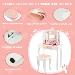 Costzon Kids Vanity Table and Chair Set, Girls Van...