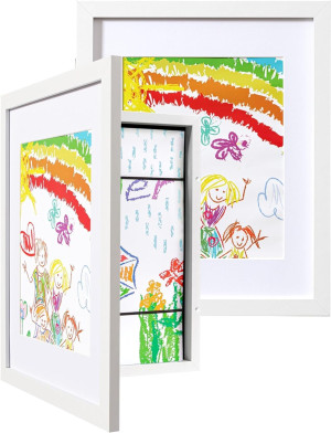 eletecpro 10x12.5 Kids Art Frame Set of 2 with Glass Cover, Display Artwork A4 & 8.5x11 with Mat or 10x12.5 without Mat, Artwork Picture Frame Changeable with Storage for Wall and Tabletop, White