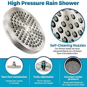 High Pressure Shower Head - Anti-Clogging Silicone...