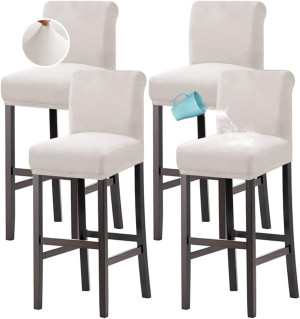 H.VERSAILTEX 100% Waterproof Bar Stool Cover Stretch Counter Stool Pub Chair Slipcover for Dining Room Removable Soft Thick Solid Fleece Fabric Bar Stool Slipcovers Set of 4, Ivory