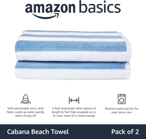 Amazon Basics Sky Blue Cabana Stripe Pool & Beach...