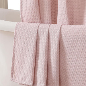 OVZME Blush Pink Shower Curtain Set, Waffle Textur...