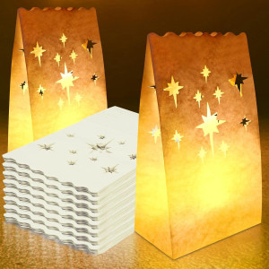 70PCS White Luminary Bags Fireworks Cutout Flame R...