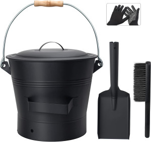 BRIAN & DANY Ash Bucket with Lid, 2.6 Gallon Firep...