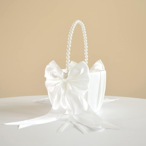 Wedding Flower Girl Basket with Cute Pearl Handle...